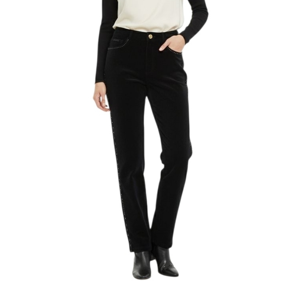 ST. John Sport Velvet Straight Leg Pants Trousers Side Stud Trim